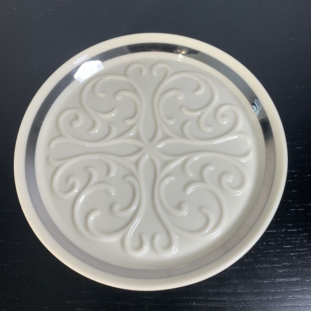 Platinum Trimmed LENOX Decorative Small Scroll Plate - 6.25" Wine Bottle Coaster